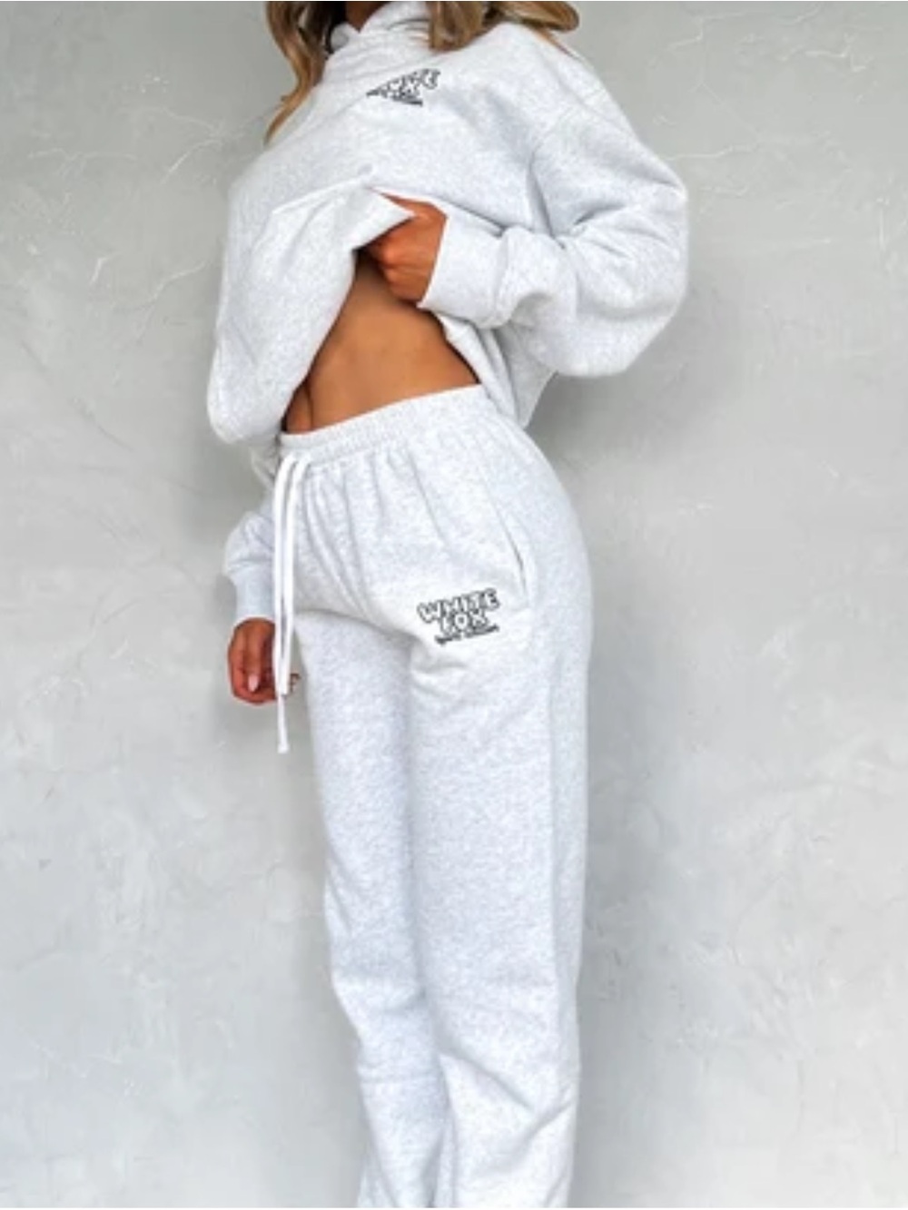 RARE White Fox Boutique Set Hoodie and Sweatpants S/M Frosted Grey Sweat Sport